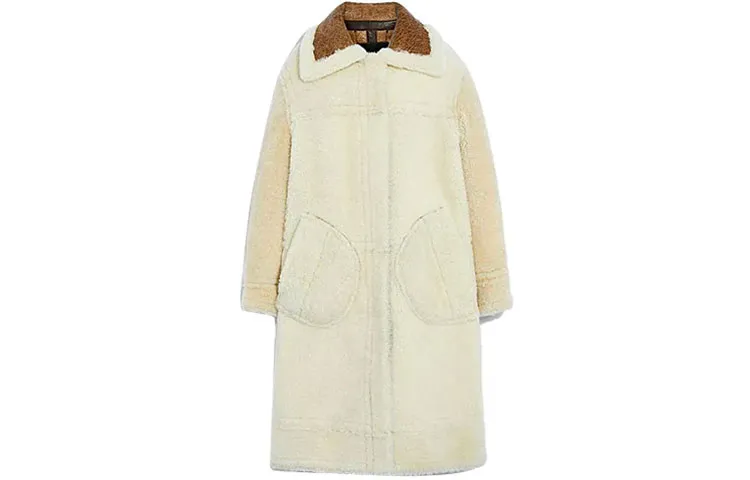 COACH Coats Women's Ivory Lapel Moderate Straight Fit
