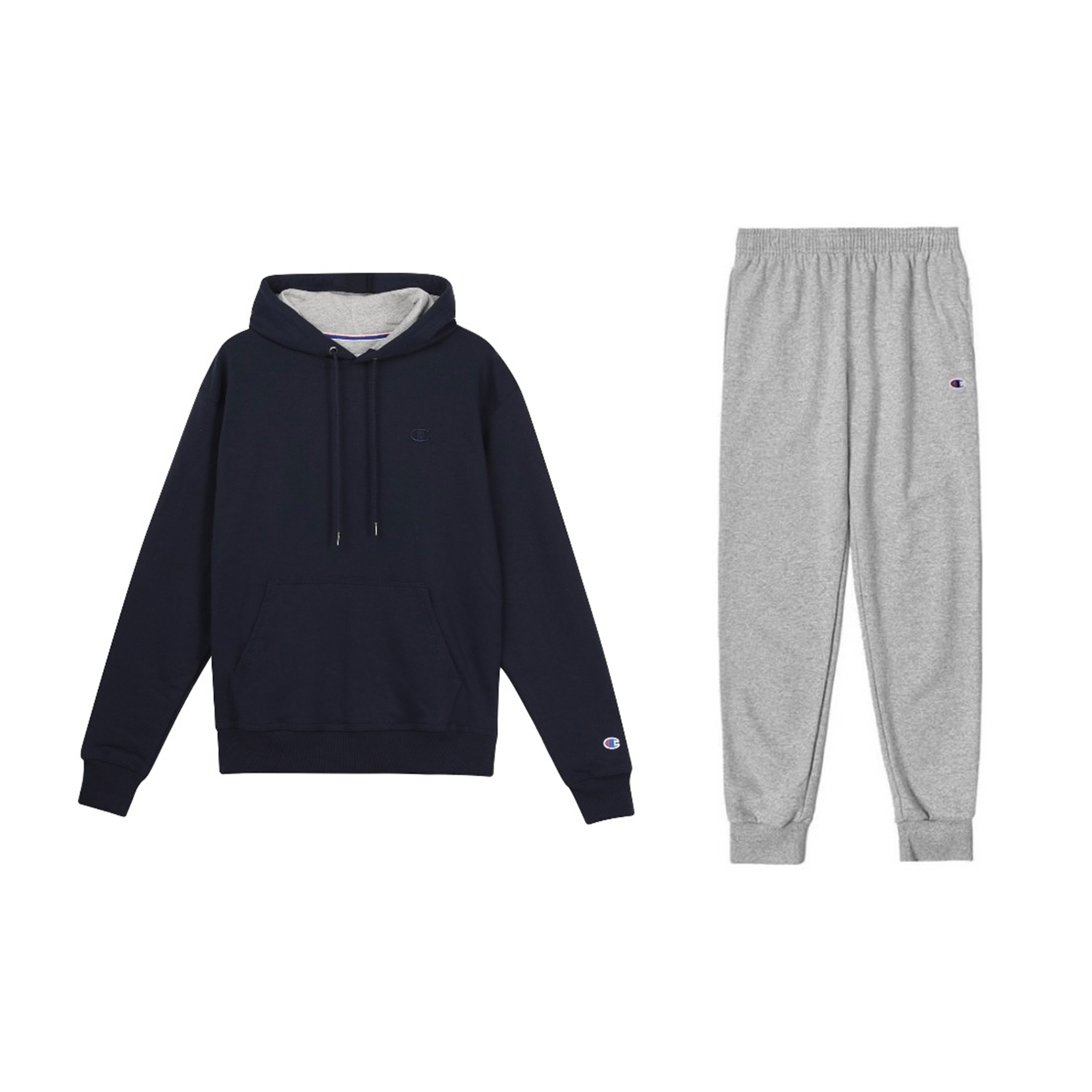Champion Double Label Embroidery Pullover Sweatshirt Loose Fit Elastic Cuff Fleece Lined Sweatpants Casual Sportswear