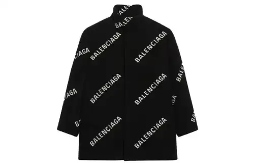 Balenciaga Coats Women's Black Stand Collar Moderate Straight Fit