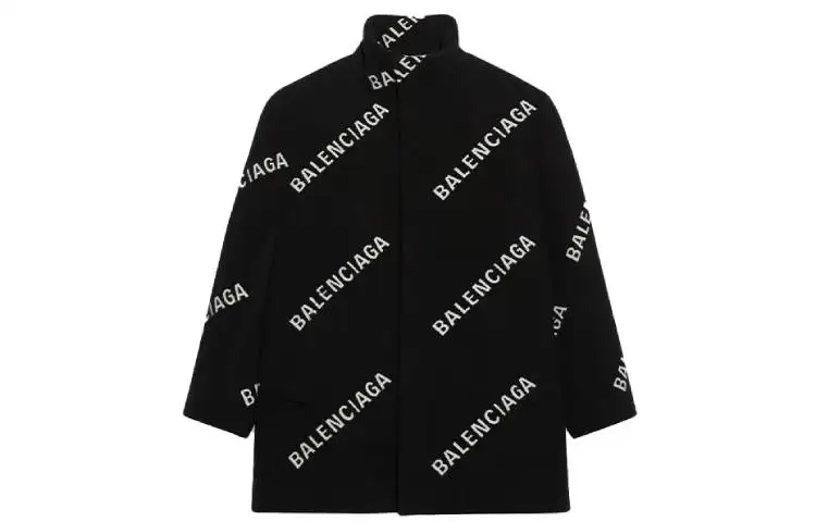 Balenciaga Coats Women's Black Stand Collar Moderate Straight Fit