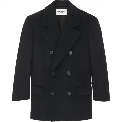 SAINT LAURENT Coats Women's Black Suit Collar Moderate Straight Fit