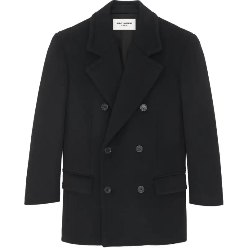 SAINT LAURENT Coats Women's Black Suit Collar Moderate Straight Fit