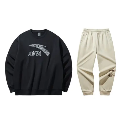 ANTA Casual Sportswear Men's Crew Neck Thickened And Fleece Lined
