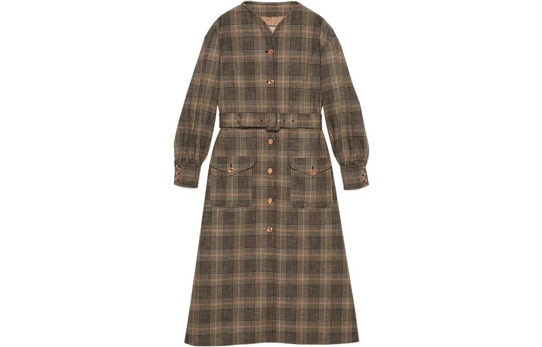 GUCCI Gucci SS22 Love Parade Series Prince of Wales Check Cotton-Wool Blend Coat Women's Brown