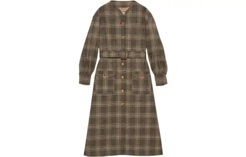 GUCCI Prince Of Wales Check Belted Mid-Length Coat
