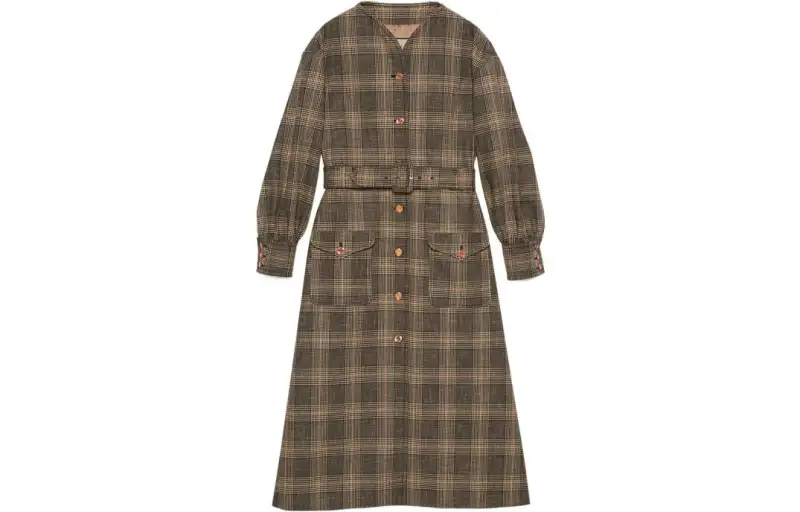 GUCCI Prince Of Wales Check Belted Mid-Length Coat