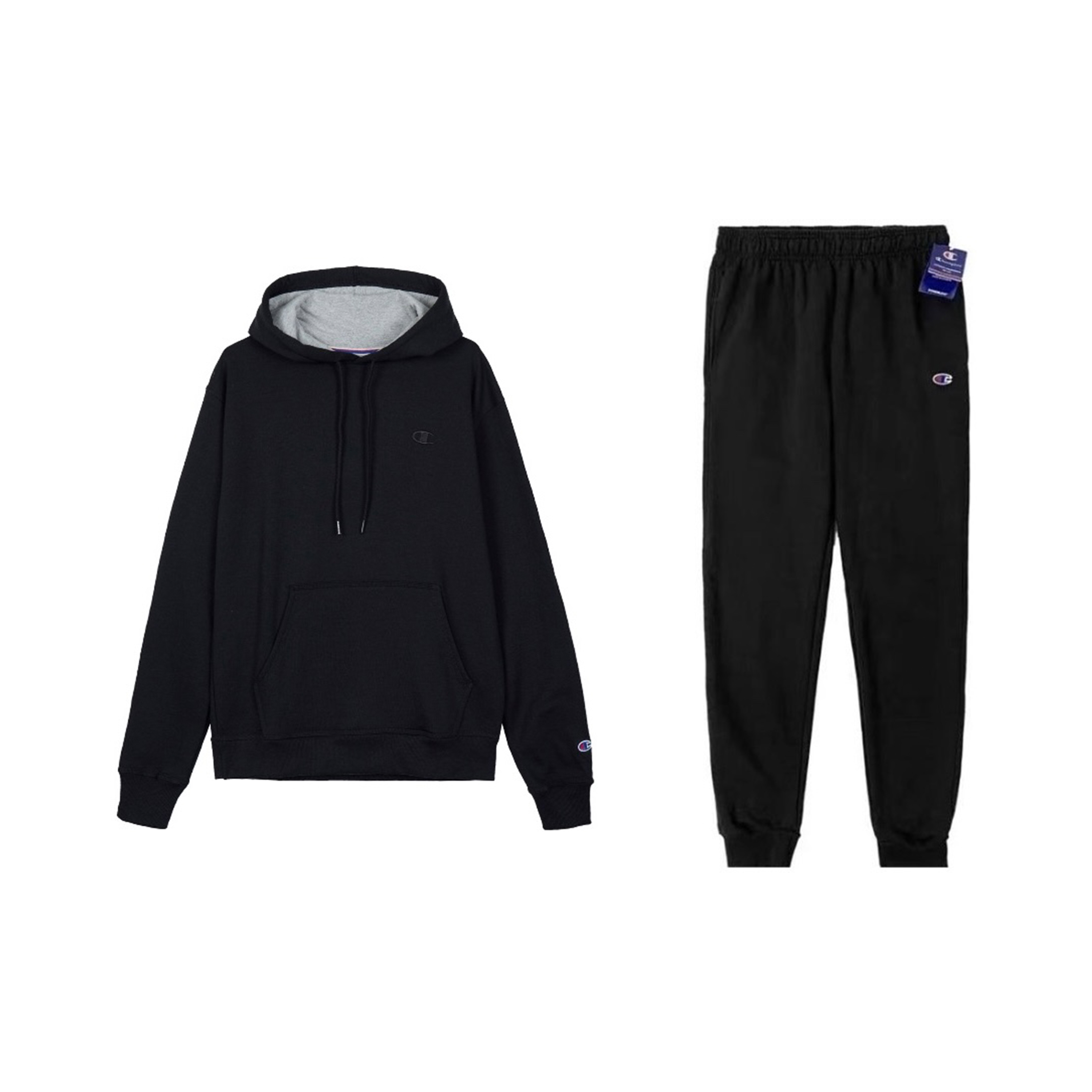 Champion Double Logo Embroidery Pullover Sweatshirt Loose Fit Elastic Cuff Fleece Lined Sweatpants