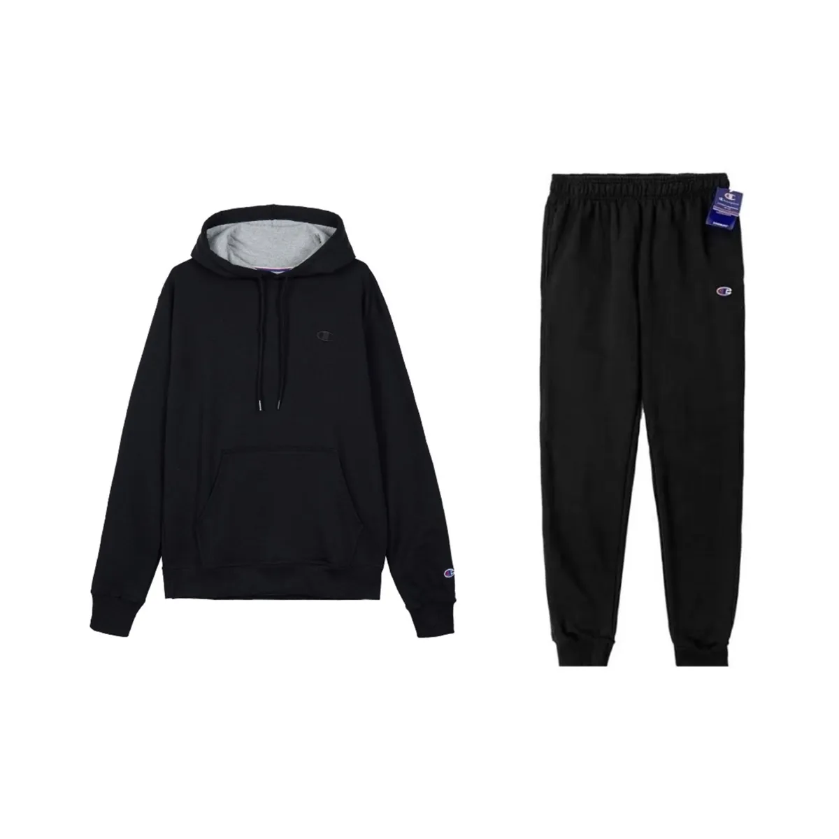 Champion Double Logo Embroidery Pullover Sweatshirt Loose Fit Elastic Cuff Fleece Lined Sweatpants