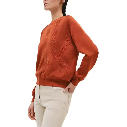 HERMES Knitwear Women's Orange Crew Neck Moderate Other