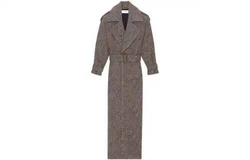 SAINT LAURENT Coats Women's Brown Lapel Moderate Straight Fit