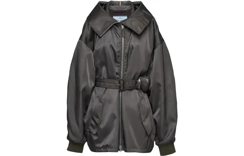 PRADA Coats Women's Gray Hooded Moderate Straight Fit
