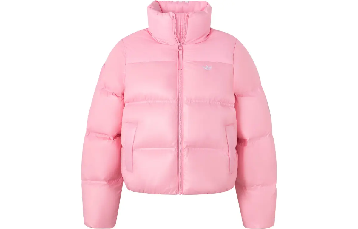 Adidas Originals Down Jackets Women's Light Pink Stand Collar Moderate Puffer Jacket