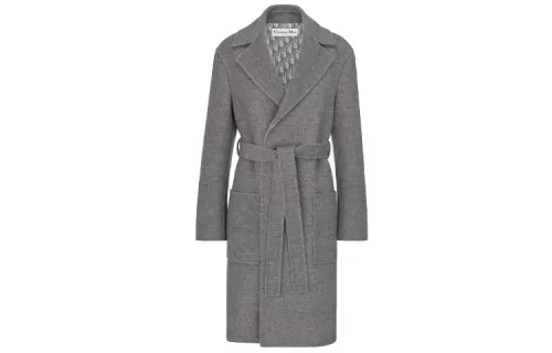 DIOR Quarterly New Products Coats Women's Gray Lapel Moderate Straight Fit