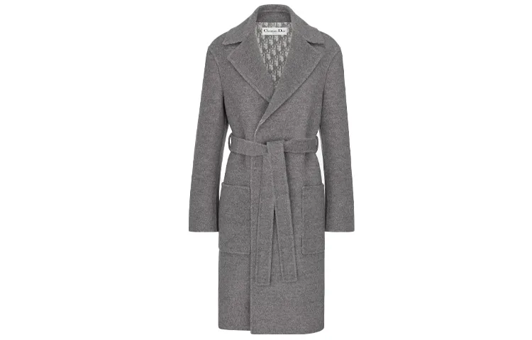 DIOR Quarterly New Products Coats Women's Gray Lapel Moderate Straight Fit