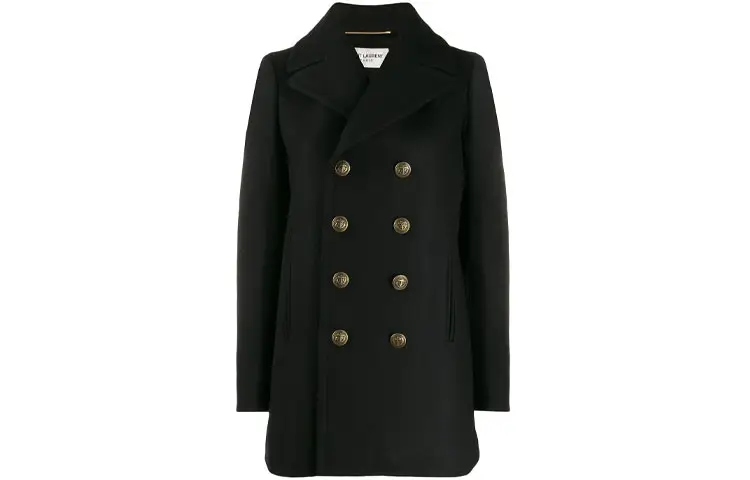 SAINT LAURENT Coats Women's Black Lapel Moderate