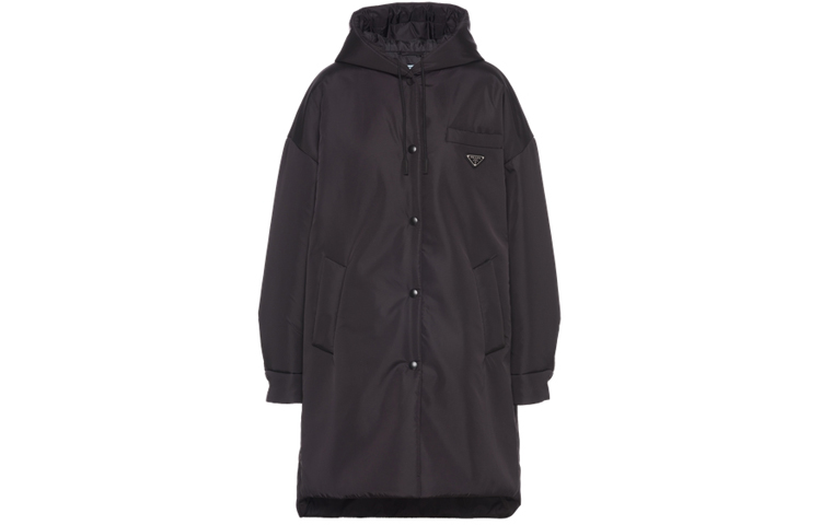 PRADA Prada Re-Nylon FW21 Oversize Micro Label Casual Hooded Regenerated Nylon Coat Women's Black