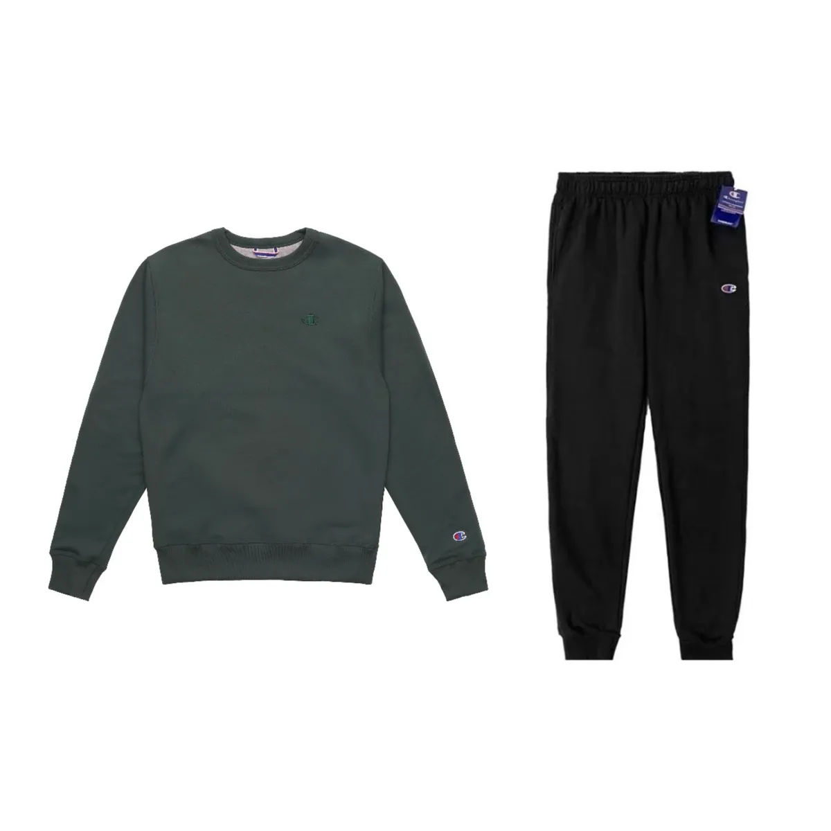 Champion Double Label Embroidery Crew Neck Sweatshirt With Fleece Lining And Fitted Cuffed Pants Casual Sportswear