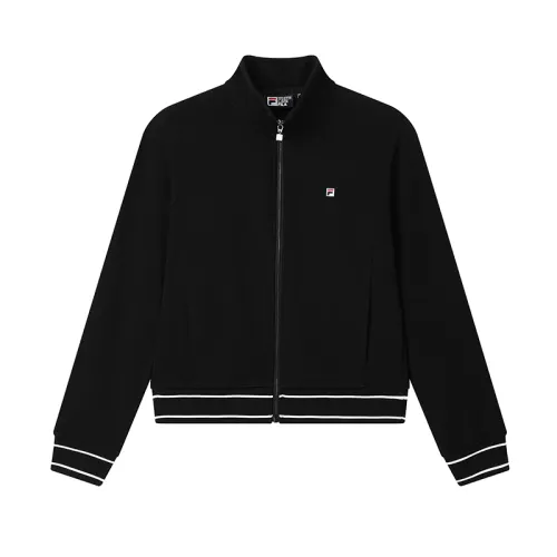 FILA Knitted Fabric Long Sleeved Coat Women's Jet Black