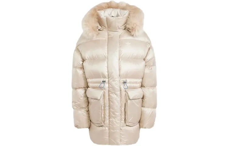 Adidas Originals PUFFED Long Fur Jacket Down Jacket Women's Light Khaki