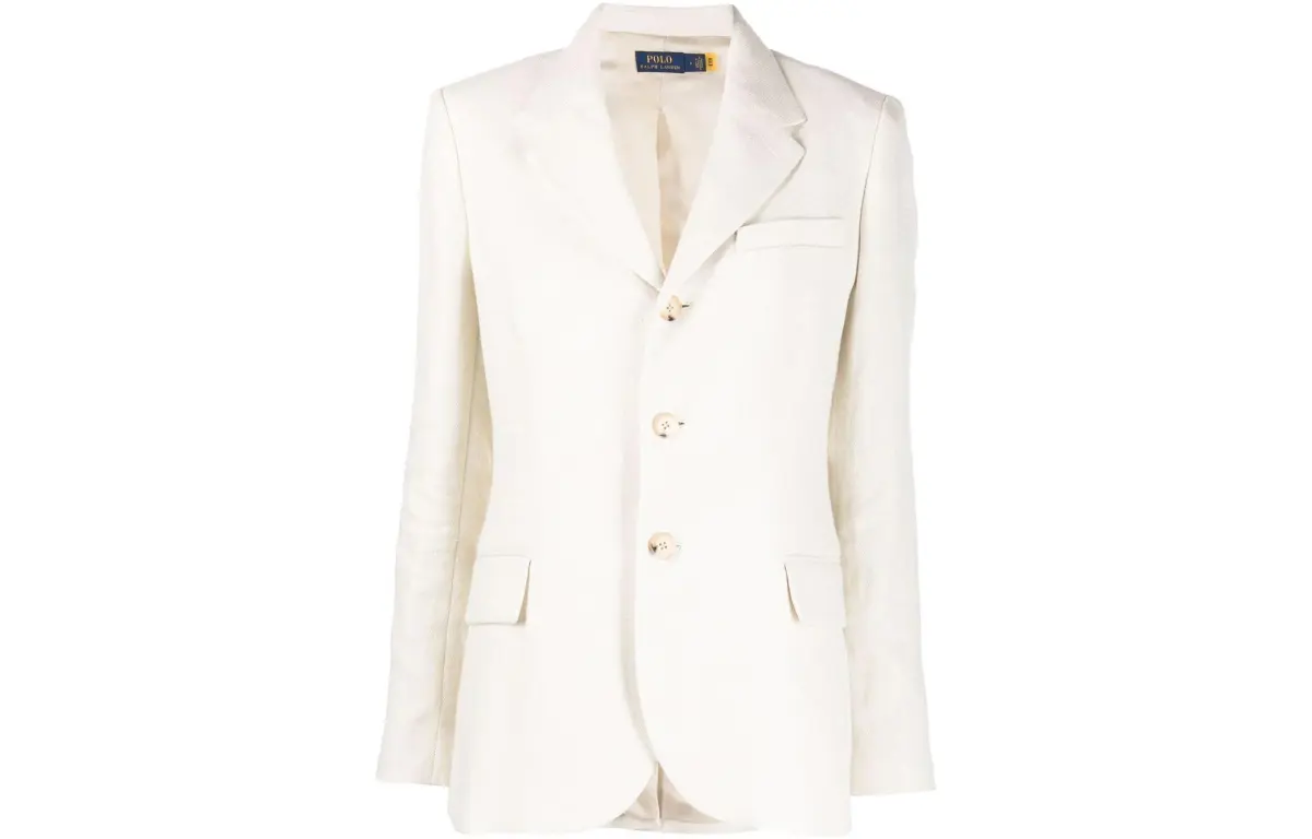 herringbone linen-blend blazer