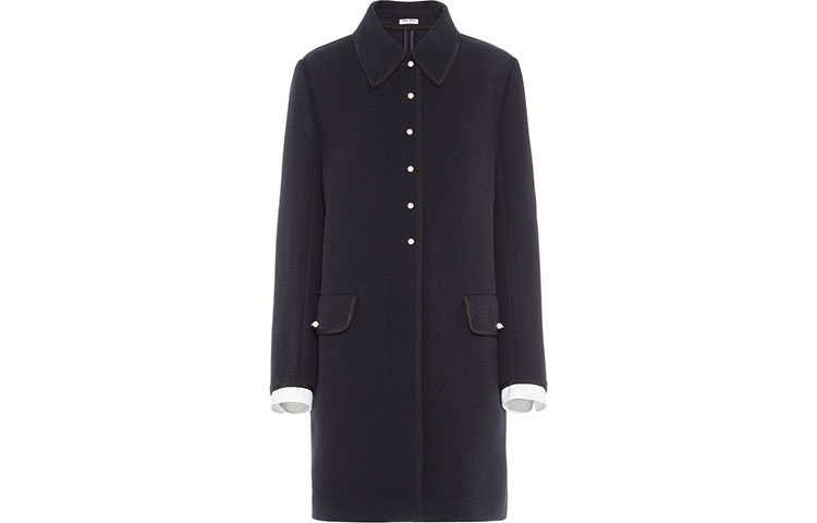 MIU MIU Coats Women's Navy Blue Lapel Moderate Straight Fit