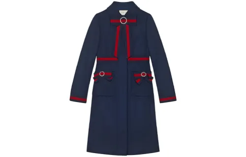 GUCCI Coats Women's Dark Blue Lapel Moderate