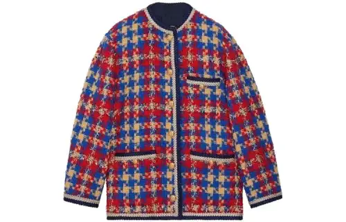 GUCCI Lamé Check Wool Tweed Jacket Blue Multicolour