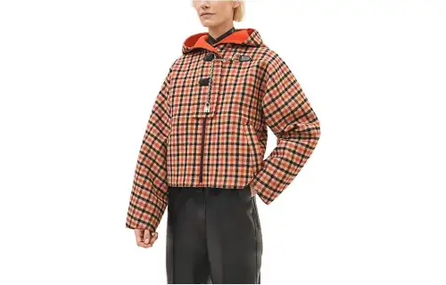 HERMES Coats Women's Multicolor Hooded Moderate Straight Fit