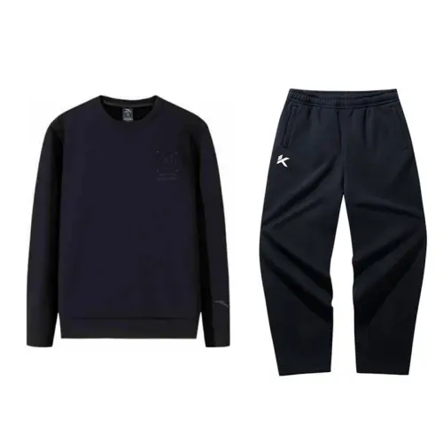 Anta Solid Color Thermal Crew Neck Pullover Sweatshirt With Elastic Waistband And Straight Fit Fleece Lined Pants