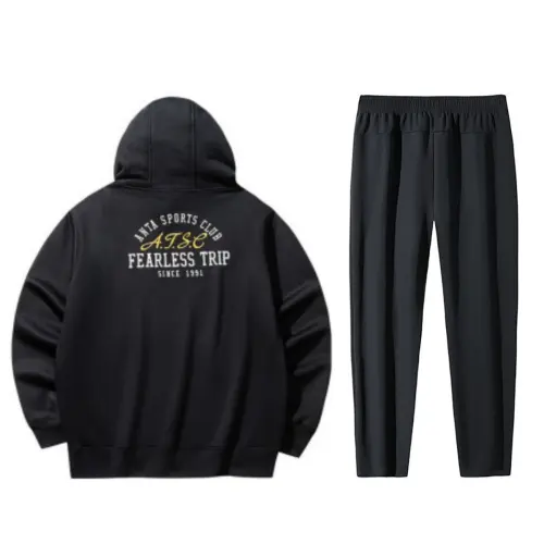 Anta Letter Print Loose Fit Thermal Hoodie With Fleece Lined Straight Fit Elastic Waistband Pants Casual Sportswear
