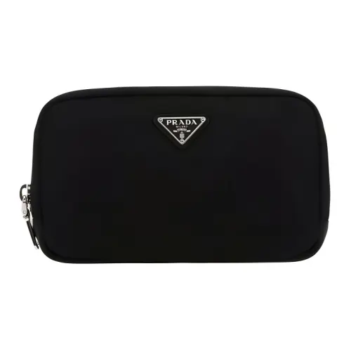 PRADA Solid Color Nylon Makeup Bag, Toiletry Bag Unisex Black