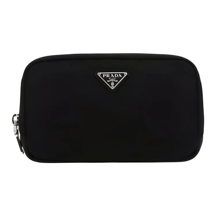 PRADA Solid Color Nylon Makeup Bag, Toiletry Bag Unisex Black