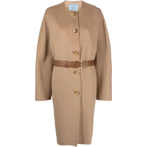 Prada Crewneck Button-Up Long Coat