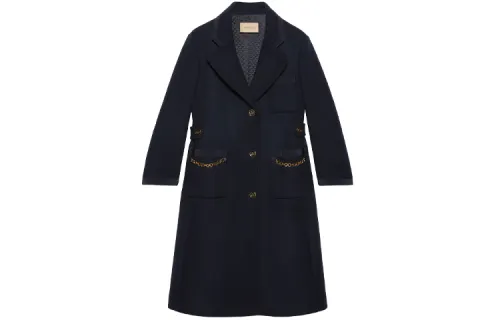 GUCCI Coats Women's Blue Suit Collar Moderate