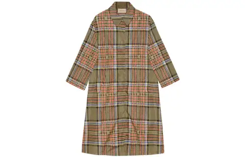 GUCCI Coats Women's Beige Brown Lapel Moderate Straight Fit