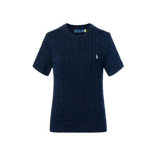 Polo Ralph Lauren Pony, knitted blue sweater with a round collar, with embroidery, with your logo imprint, print