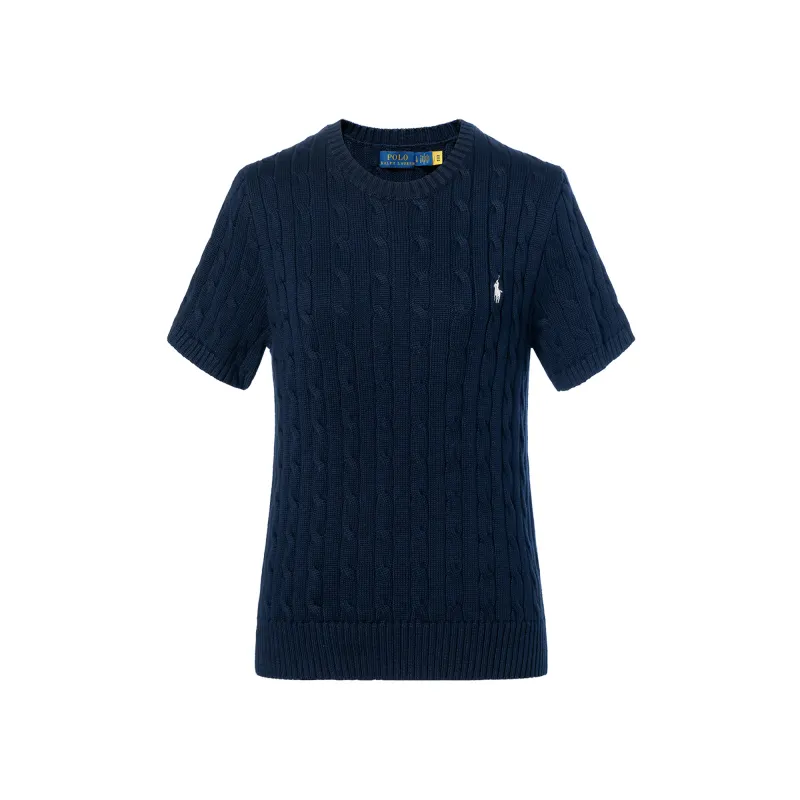 Polo Ralph Lauren Pony, knitted blue sweater with a round collar, with embroidery, with your logo imprint, print
