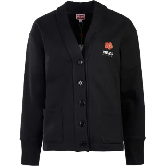 KENZO Knitwear Women's Black V Neck Moderate Cardigan