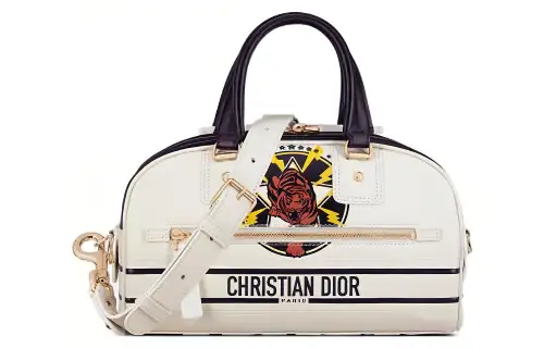 DIOR Smooth Cow Leather Bowling Bag, Handbag, Shoulder Bag, Crossbody Bag, Gym Bag, Travel Bag Small Women's White