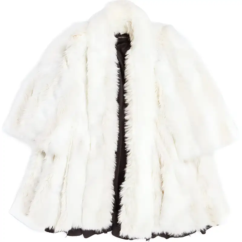 Balenciaga Coats Women's White Fur Collar Moderate Straight Fit