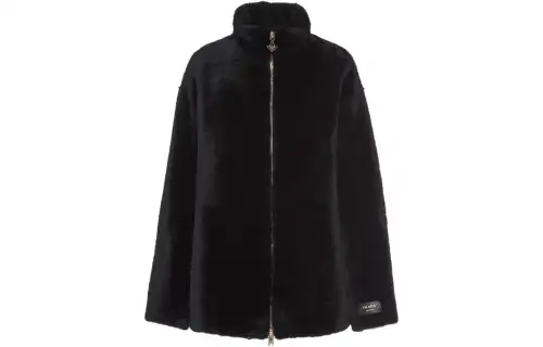 Prada logo-appliqué shearling jacket