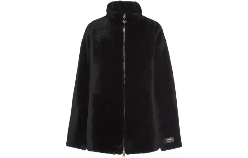 Prada logo-appliqué shearling jacket