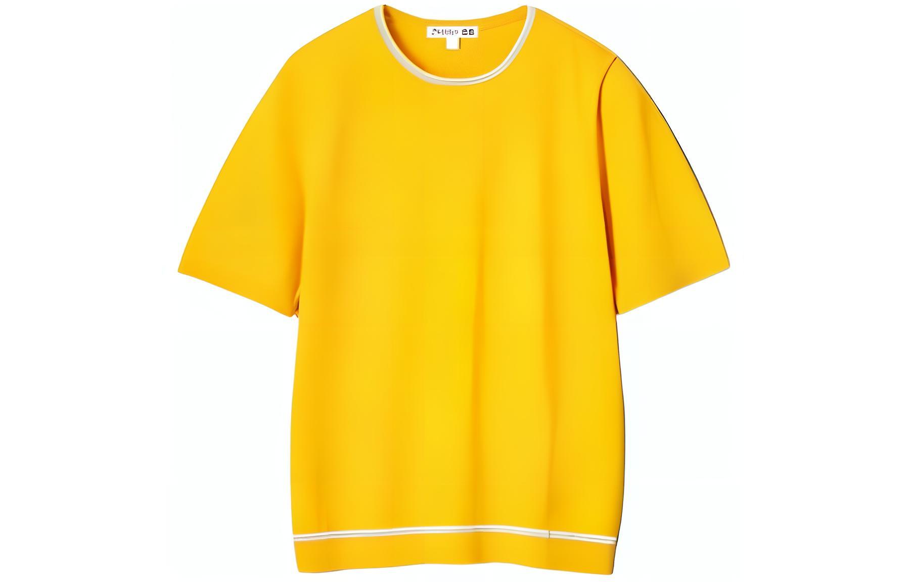UNIQLO UNIQLO x JWANDERSON joint model SS24 UNIQLO JW Anderson joint series simple striped cut round neck short-sleeved sweater for women, goose yellow