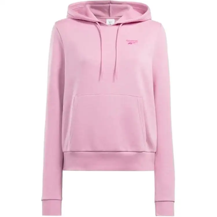Reebok Identity Small Logo French Terry Hoodie Sweatshirt Women's Pink Jasmine