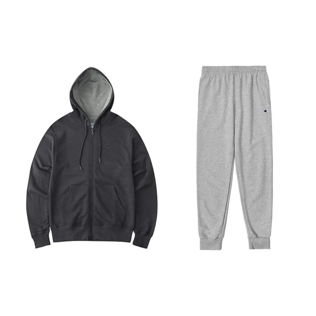 Champion Double Label Embroidery Zipper Hoodie Loose Fit Elastic Cuff Thickened Fleece Lined Sweatpants