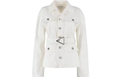 Bottega Veneta Coats Women's White Lapel Moderate Straight Fit