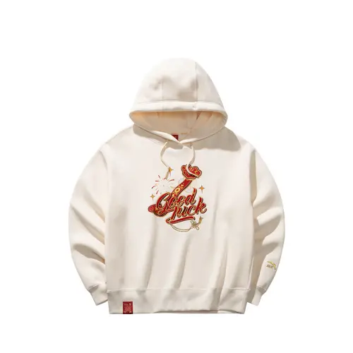 Anta Good Things Will Happen Collection, Loose Fit Hooded Fleece Lined Sweatshirt Women's Corn White