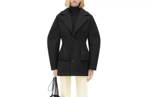 Bottega Veneta Coats Women's Black Lapel Moderate Straight Fit