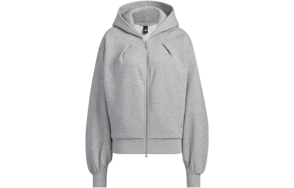Adidas All Szn Letter Print Fleece Lined Sports Hooded Jacket Women's Medium Heather Gray