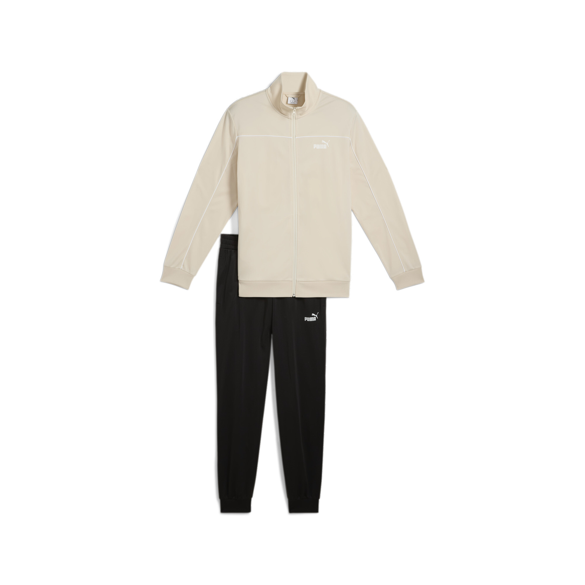 PUMA Casual Sportswear Men’s Clothing Sets Beige Top+Black Bottom Stand Collar Moderate
